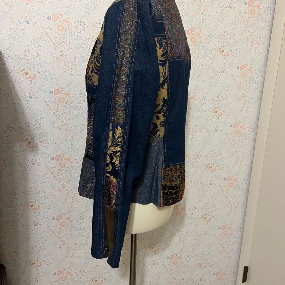 Elegant Multicolor Patchwork Denim Blazer - Picture 3 of 9